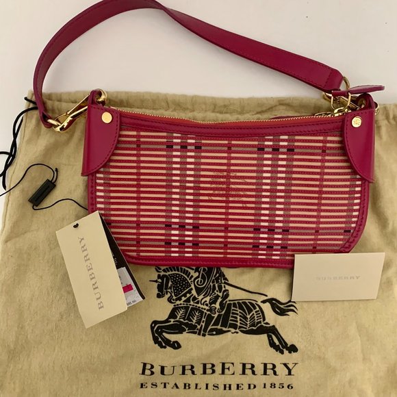 Burberry, Bags, Vintage Burberry Tote In Haymarket Check With Red Strap  And Trim